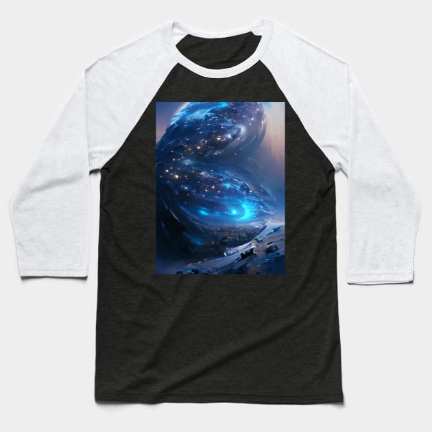 Blue Galaxy Fantasy Art Style Baseball T-Shirt by abysarts